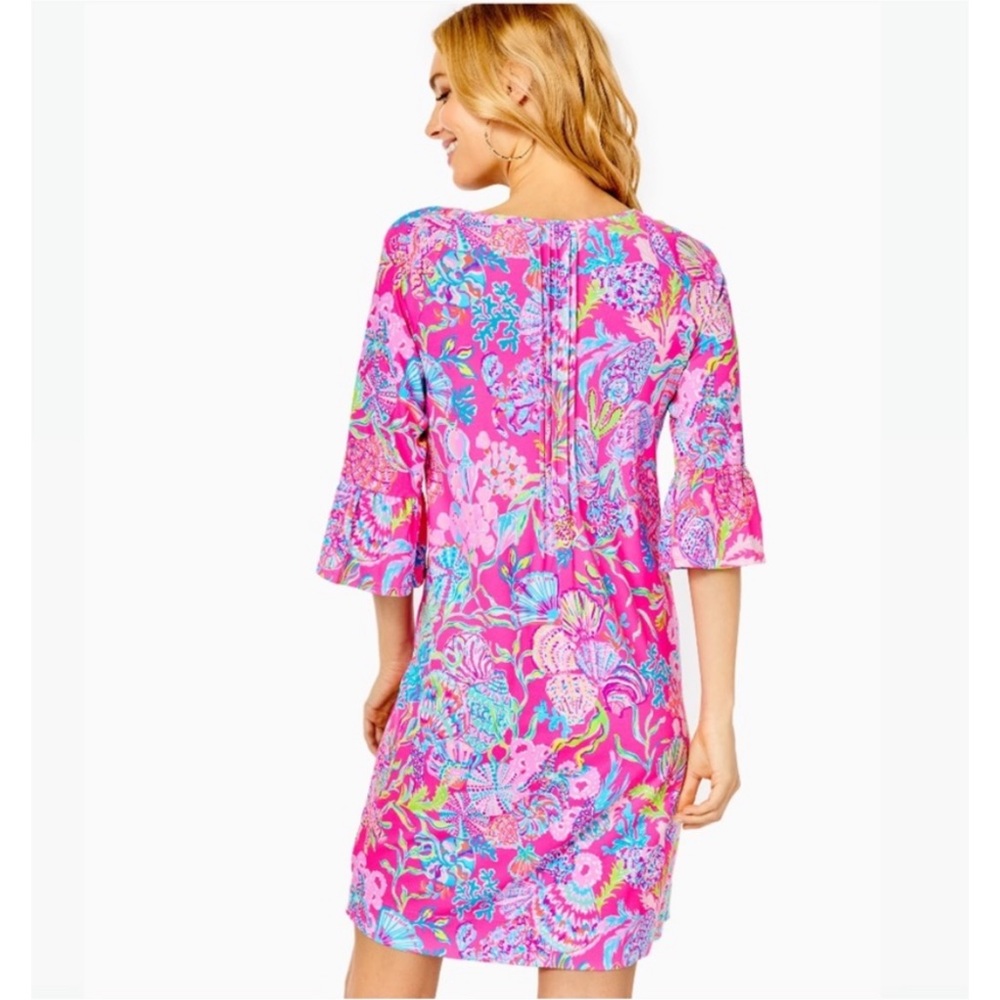 LILLY PULITZER Embroidered Neckline Tunic Dress Isle Shell Me Pink Size M NWT - Picture 4 of 7
